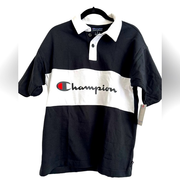 Champion Rugby Shirt Black and White Mens NWT - Picture 2 of 3